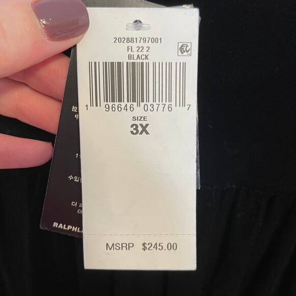 Lauren Ralph Lauren Plus Size Velvet Puff Sleeve Midi Dress In Black Size 3X New - Picture 14 of 15